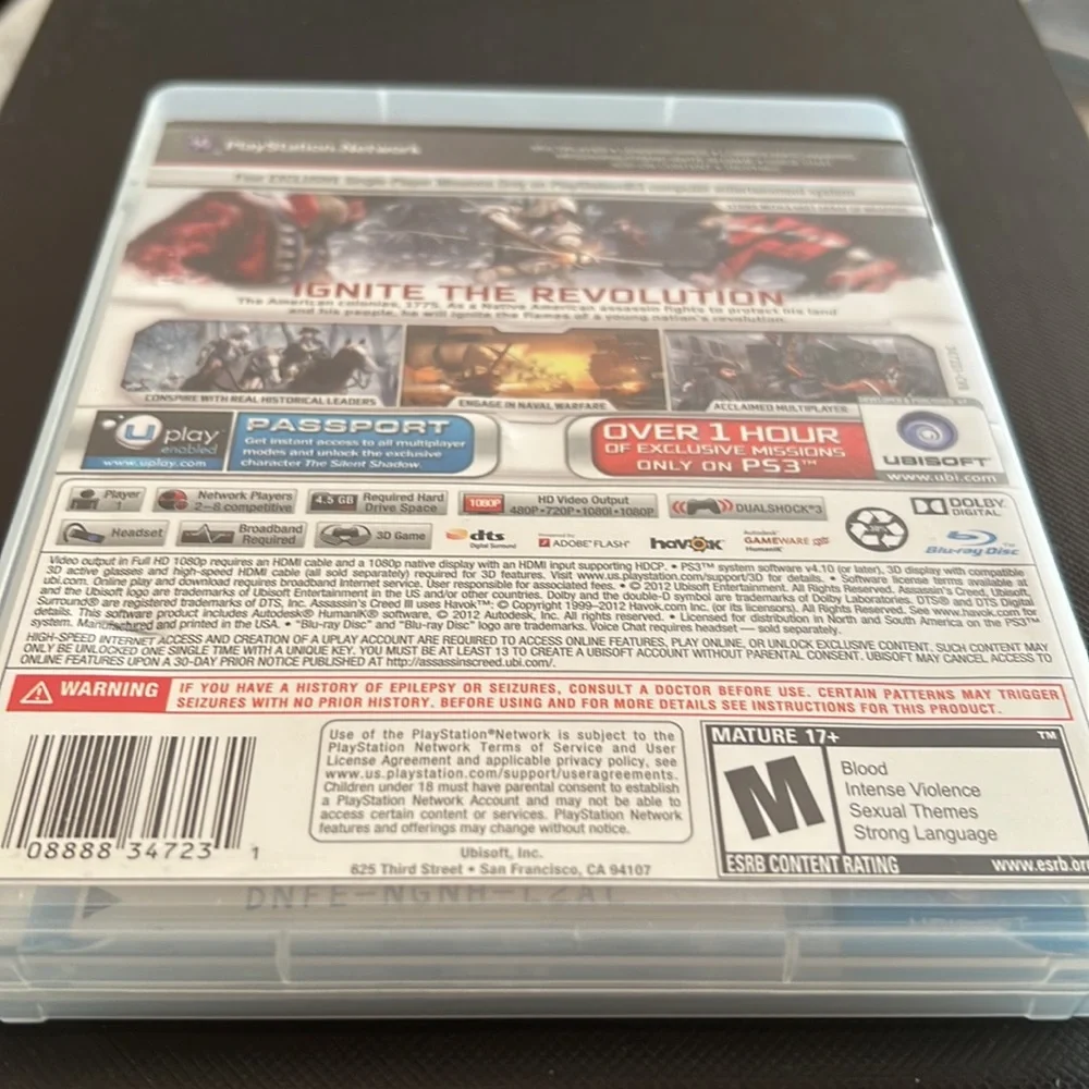 Assassins Creed III PS3 game Ubisoft 3Dcompatible M17+ PlayStation 3